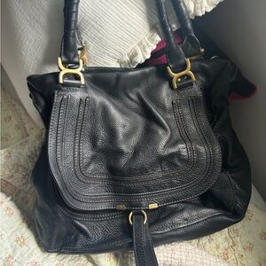 Chloe Black Leather Shoulder Bag with Gold Accents